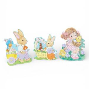 Vintage Easter Bunny & Girl Die-Cut Decorations - Large & Pastel Multi